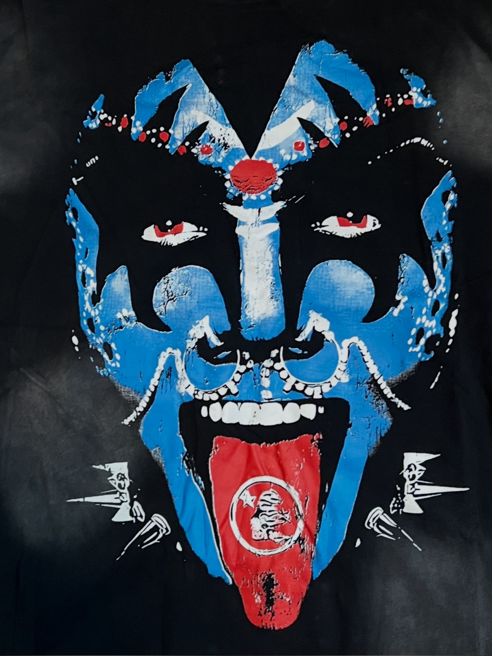 Black Graphic Short Sleeve Tee with Blue and Red Skull Motif